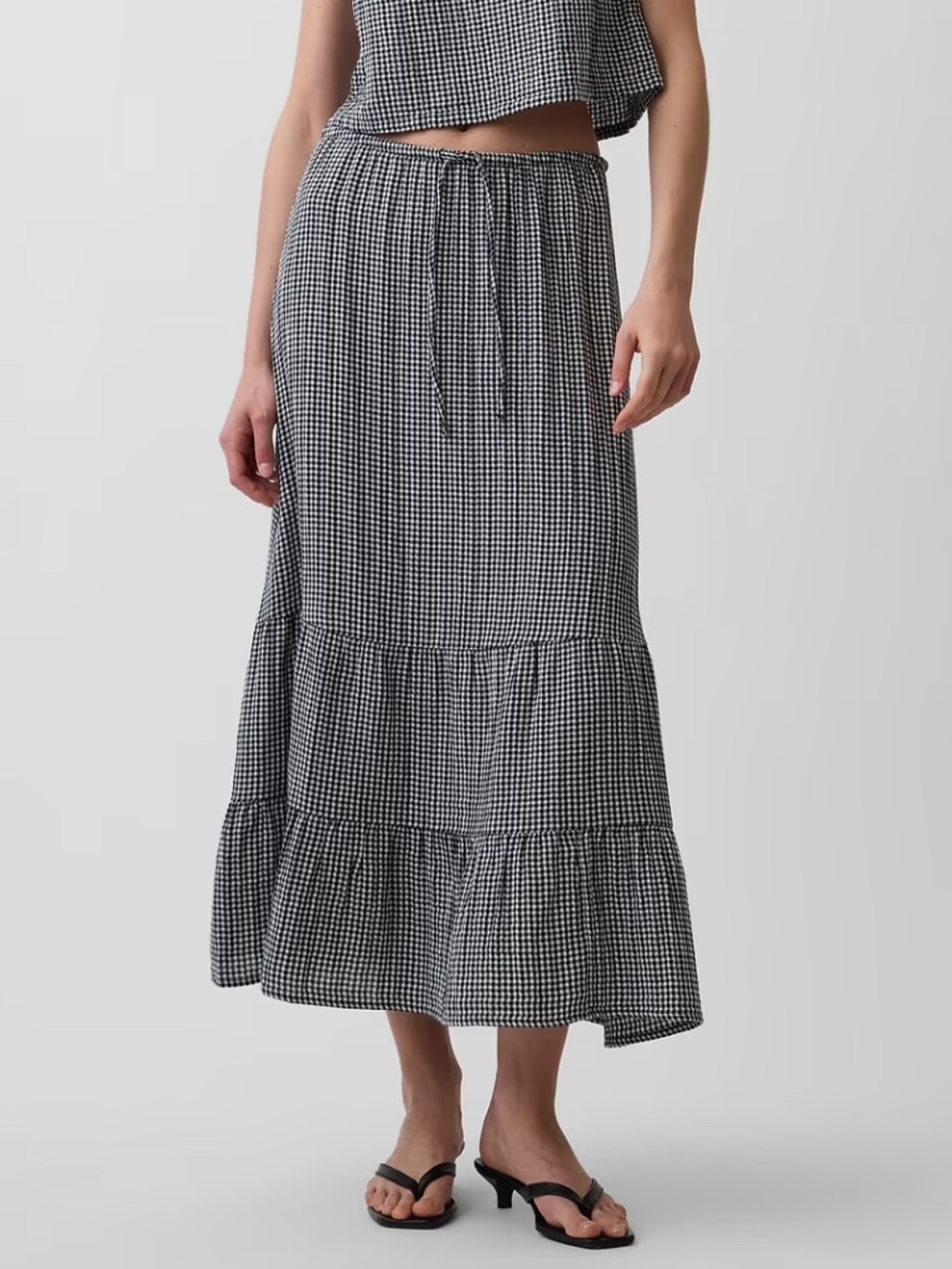 GAP Cotton Gauze Gingham Tiered Maxi Skirt Size S
